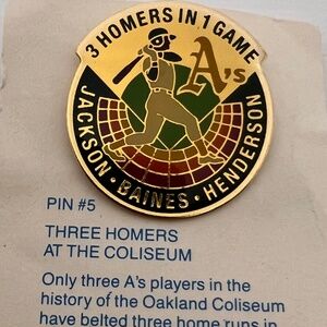Oakland A's - 3 Homers in 1 Game Pin - Coliseum Reggie Jackson Henderson Baines